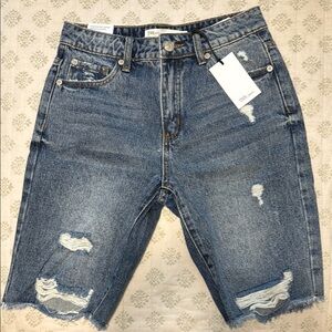 Blue Distressed Denim Shorts
